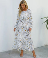 Women Eid Muslim Dresses Tight Waist O Neck Ruffles Spliced Casual Vestidos Flowers Dress Dubai Kaftan Islam Morocco Arab ShedPoundsPortal