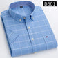 Cotton Fabric Breathable Men Oxford Short Sleeve Summer Plaid Striped Male Shirt Business Regular Fit Oversized Clothes ShedPoundsPortal