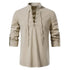 Shirt Cotton Linen Flax Tops Lace Up Long Sleeves Blouse Mens V Neck Medieval Costume Embroidery Tunic Casual Shirt ShedPoundsPortal
