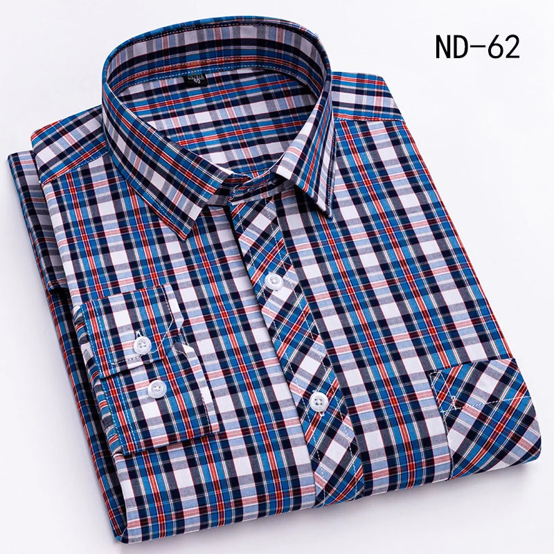 New Cotton Plaid Shirts For Man Long Sleeve Single Pocket Regular Fit Soft Easy Care Classic Dress Casual Shirts Man Clothing ShedPoundsPortal