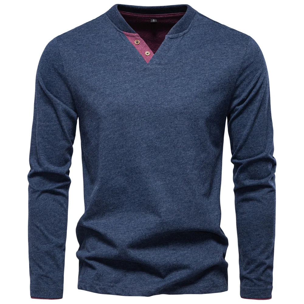 AIOPESON Henley Collar T Shirt Men Casual Solid Color Long Sleeve Autumn Fashion High Quality 100% Cotton Mens T Shirts ShedPoundsPortal