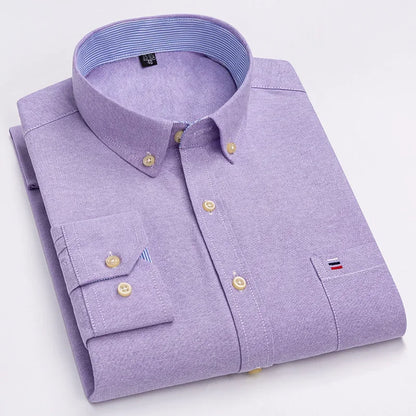 Casual Pure Cotton Oxford Mens Shirts Long Sleeve Plain Soild Regular Fit Fashion Button Man Dress Shirts