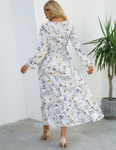 Women Eid Muslim Dresses Tight Waist O Neck Ruffles Spliced Casual Vestidos Flowers Dress Dubai Kaftan Islam Morocco Arab ShedPoundsPortal