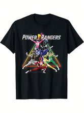 Power Rangers Rainbow Pyramid Retro Action Portrait T Shirt 100% Cotton Knit Fabric Casual T-Shirt With Crew Neck Short Sleeves ShedPoundsPortal