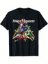 Power Rangers Rainbow Pyramid Retro Action Portrait T Shirt 100% Cotton Knit Fabric Casual T-Shirt With Crew Neck Short Sleeves ShedPoundsPortal