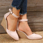 Fashion Women High Heel Sandals Closed Toe Solid Suede Pointed Wedge Heel Shoes Thick Bottom Buckle Sandals Female Footwear