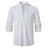 Shirt Cotton Linen Flax Tops Lace Up Long Sleeves Blouse Mens V Neck Medieval Costume Embroidery Tunic Casual Shirt ShedPoundsPortal