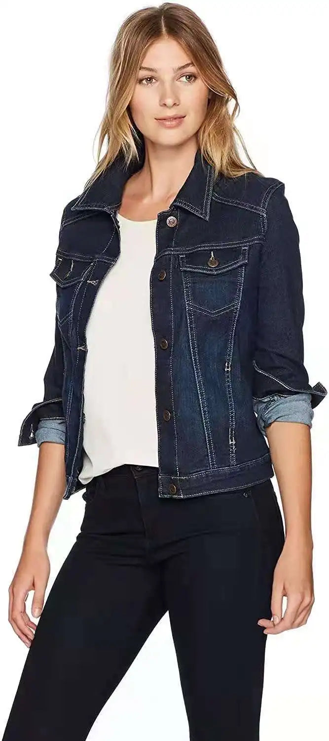 2025 Autumn Women Denim Coat Washed Long Sleeve Slim Fit Short Jacket Pockets Turn Down Collar Street Casual Female Outerwear ShedPoundsPortal