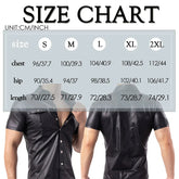 Mens Shirts Faux Leather T Shirts Nightclub Stage Costumes Short Sleeve Button Up Shirt PU Leather Latex Wetlook Dance Clubwear ShedPoundsPortal