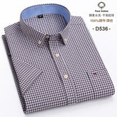 Cotton Fabric Breathable Men Oxford Short Sleeve Summer Plaid Striped Male Shirt Business Regular Fit Oversized Clothes ShedPoundsPortal
