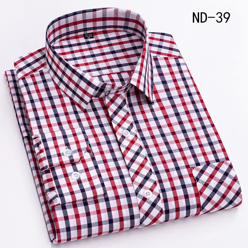 New Cotton Plaid Shirts For Man Long Sleeve Single Pocket Regular Fit Soft Easy Care Classic Dress Casual Shirts Man Clothing ShedPoundsPortal