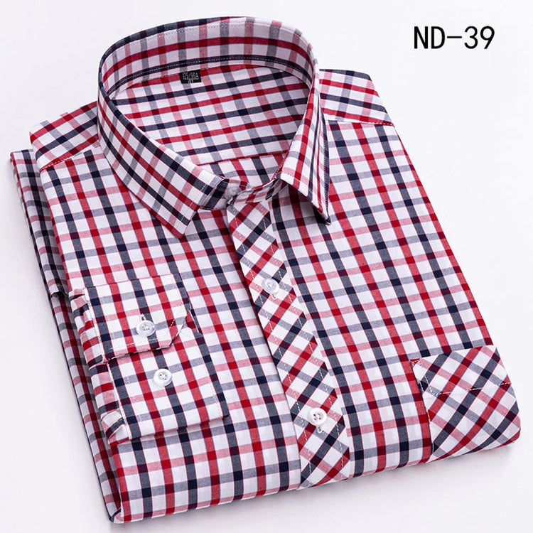 New Cotton Plaid Shirts For Man Long Sleeve Single Pocket Regular Fit Soft Easy Care Classic Dress Casual Shirts Man Clothing ShedPoundsPortal