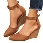 Fashion Women High Heel Sandals Closed Toe Solid Suede Pointed Wedge Heel Shoes Thick Bottom Buckle Sandals Female Footwear