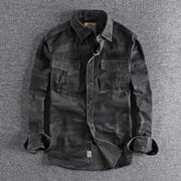 Male Single Breasted Shirts Turn Down Collar Long Sleeve Cardigan Men Shirt Loose Button Safari Style Slight Strech Print ShedPoundsPortal