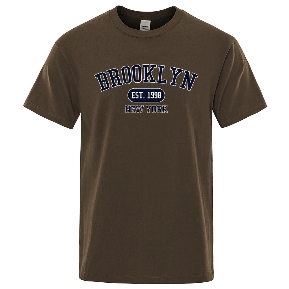 Brooklyn Est.1998 New York Letter T Shirts Man Casual Crewneck Streetwear Breathable Fashion Summer Tops Cotton Loose T-Shirts ShedPoundsPortal