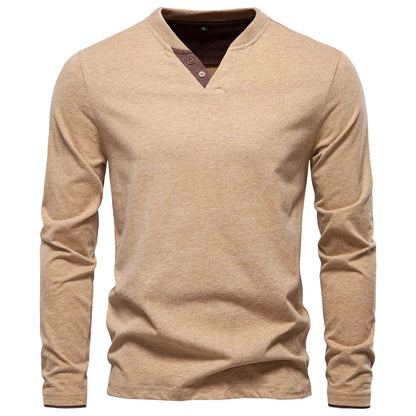 AIOPESON Henley Collar T Shirt Men Casual Solid Color Long Sleeve Autumn Fashion High Quality 100% Cotton Mens T Shirts ShedPoundsPortal