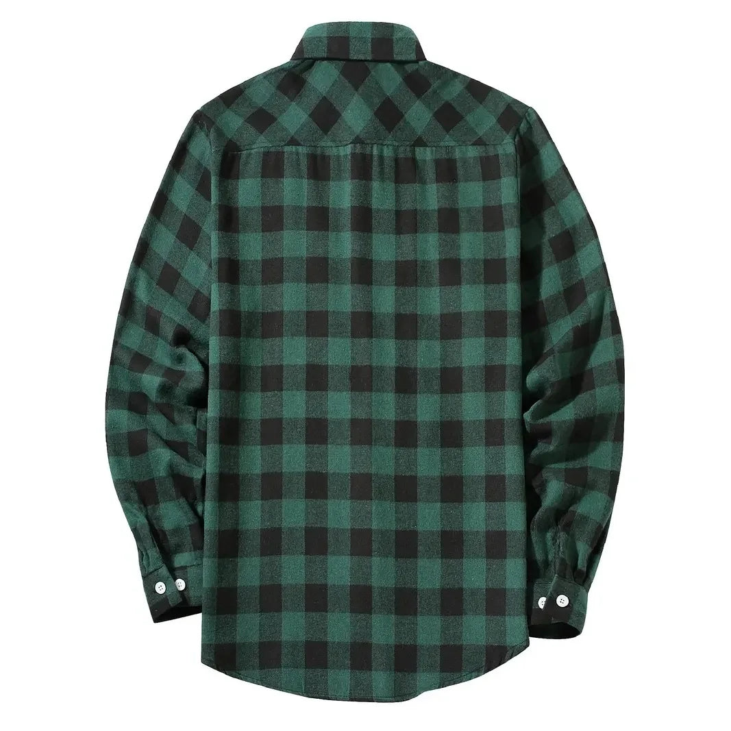 Mens Shirts Single Breaste Classic Plaid Smart Casual Flannel Shirt Long Sleeved Chest Two Pockets Design Spring Autumn Men Tops ShedPoundsPortal