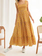 Women Boho Maxi Dress Off Shoulder Ruffle Floral Print Sleeveless Smocked Waist Long Summer Beach Dress with Pockets