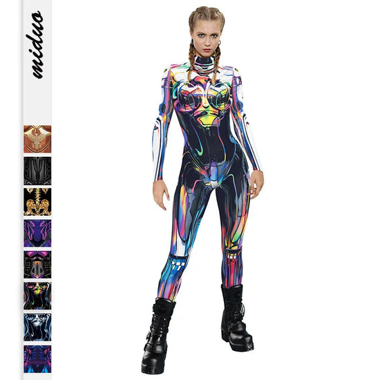 Popular Halloween Jumpsuit Sexy Print Cos Futuristic Clothing Tight Jumpsuit Wholesale Women Clothes Rompers Womens Combinaison ShedPoundsPortal