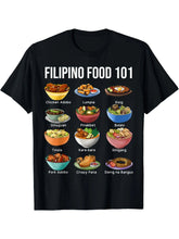 Filipino Food 101 Graphic T-Shirt, Casual Crew Neck, Cotton Blend Tee with Medium Stretch, with Popular Philippine Dishes Print ShedPoundsPortal