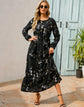 Women Eid Muslim Dresses Tight Waist O Neck Ruffles Spliced Casual Vestidos Flowers Dress Dubai Kaftan Islam Morocco Arab ShedPoundsPortal