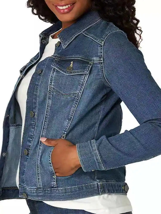 2025 Autumn Women Denim Coat Washed Long Sleeve Slim Fit Short Jacket Pockets Turn Down Collar Street Casual Female Outerwear ShedPoundsPortal