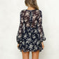 Low Cut V Neck Sexy Dress Flared Long Sleeve Lace Dress Bohemian Print Lace Up Summer Dresses Qutfits Ultra-Thin Dresses