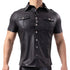 Mens Shirts Faux Leather T Shirts Nightclub Stage Costumes Short Sleeve Button Up Shirt PU Leather Latex Wetlook Dance Clubwear ShedPoundsPortal
