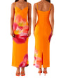 Women s Elegant Floral Print Sleeveless Maxi Dress with  Fit Spaghetti Straps for Summer Beach Party