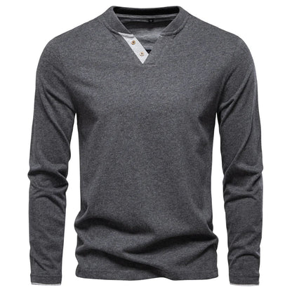 AIOPESON Henley Collar T Shirt Men Casual Solid Color Long Sleeve Autumn Fashion High Quality 100% Cotton Mens T Shirts ShedPoundsPortal