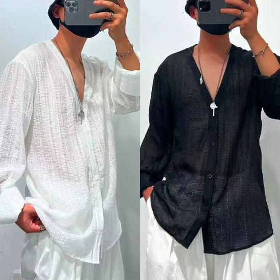Mens Shirts Spring New Fashion Lace Long Sleeve Loose Casual T-shirt for Men ShedPoundsPortal
