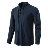 Shirt Cotton Linen Flax Tops Lace Up Long Sleeves Blouse Mens V Neck Medieval Costume Embroidery Tunic Casual Shirt ShedPoundsPortal