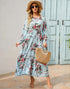 Women Eid Muslim Dresses Tight Waist O Neck Ruffles Spliced Casual Vestidos Flowers Dress Dubai Kaftan Islam Morocco Arab ShedPoundsPortal