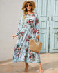 Women Eid Muslim Dresses Tight Waist O Neck Ruffles Spliced Casual Vestidos Flowers Dress Dubai Kaftan Islam Morocco Arab ShedPoundsPortal