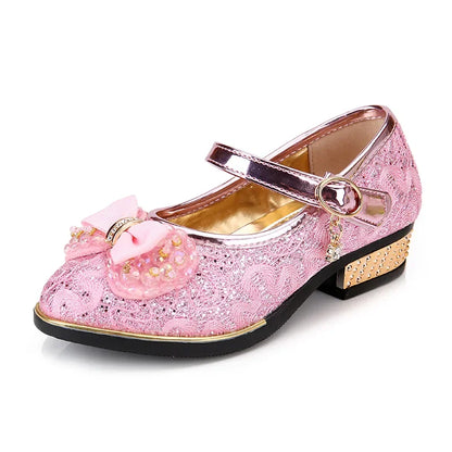 Children Girls Leather Shoes Fashion Princess High Heel Shoes for Par
