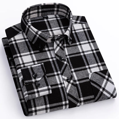 plus size 8XL100%cotton sanding long-sleeve shirts for men slim fit casual plain shirt soft palid tops designer elegant clothes