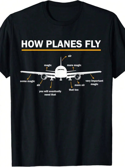 100% Made in USA, 180g Cotton "How Planes Fly" Diagram T-Shirt for Men - Funny Aerospace Engineering Aviation Tee ShedPoundsPortal