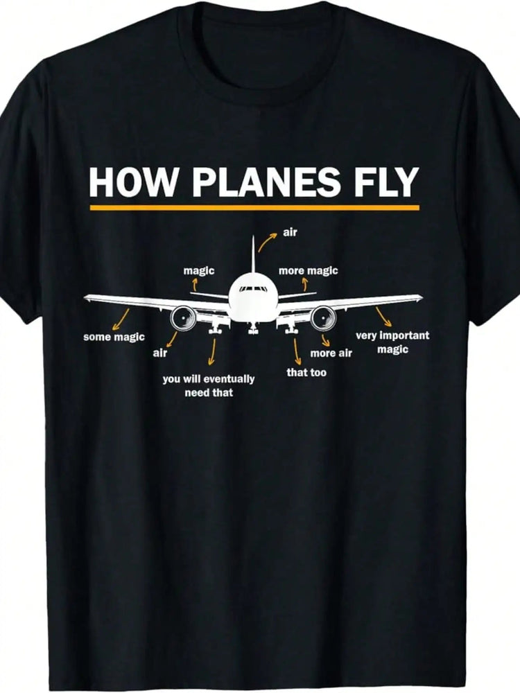 100% Made in USA, 180g Cotton "How Planes Fly" Diagram T-Shirt for Men - Funny Aerospace Engineering Aviation Tee ShedPoundsPortal