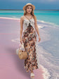 Women s Boho Floral Print Maxi Dress Sleeveless V-Neck Open Back Side Slit Beach Dress Summer Vacation Dress