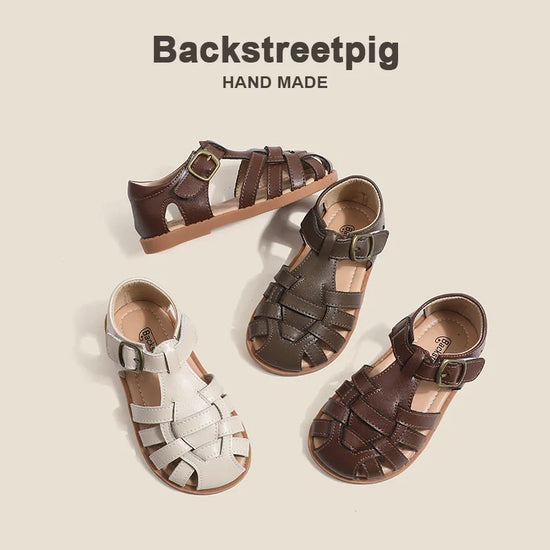 Children Sandals Unisex Kids Fashion Rome Braid Geniune Leather Sandal