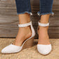 Fashion Women High Heel Sandals Closed Toe Solid Suede Pointed Wedge Heel Shoes Thick Bottom Buckle Sandals Female Footwear