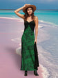 Women s Boho Floral Print Maxi Dress Sleeveless V-Neck Open Back Side Slit Beach Dress Summer Vacation Dress