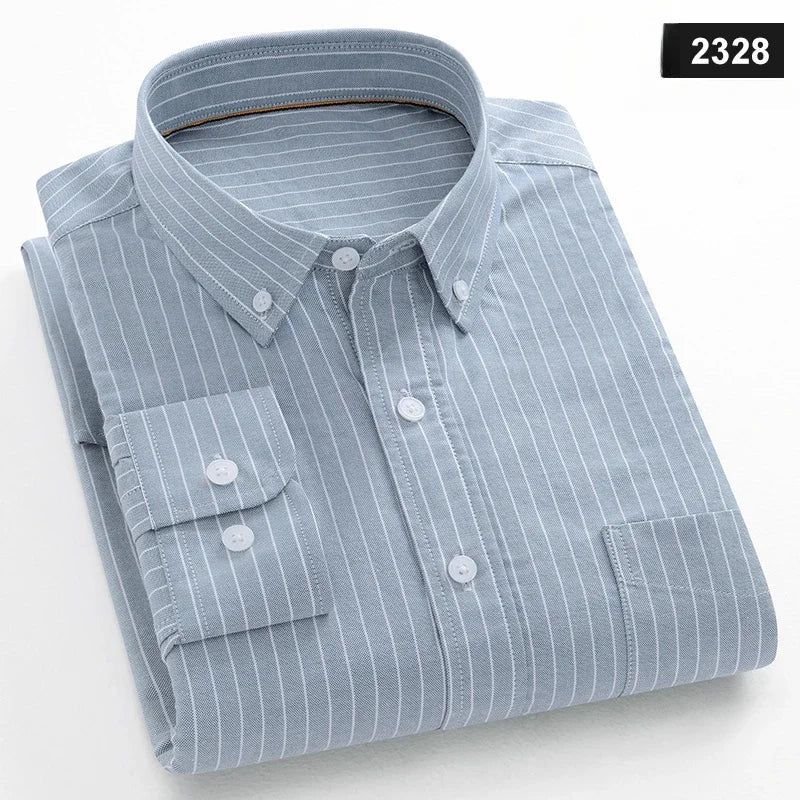 Casual Long-sleeve Shirts for Men Slim Fit Plain Shirt 100%cotton Plaid Striped Tops Soft Designer Fashion Korean Trends Clothes ShedPoundsPortal