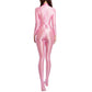 Sexy Women Zipper Full Body Jumpsuit Oil Glossy Sheer Solid Color Tights Bodysuits Long Sleeve Catsuits Smooth Swimsuits Rompers ShedPoundsPortal