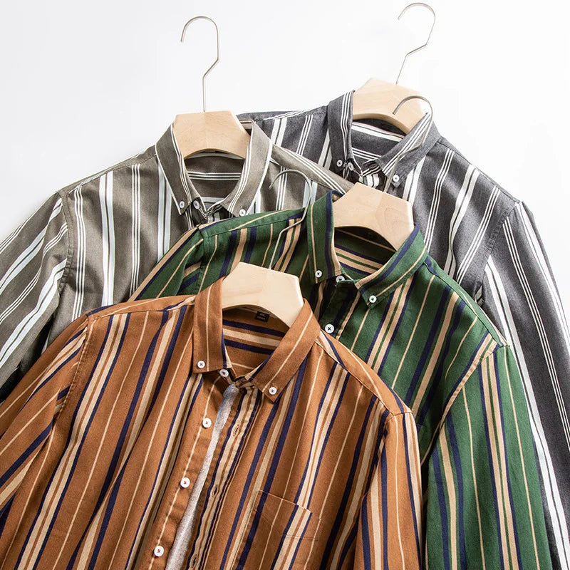 Casual Long-sleeve Shirts for Men Slim Fit Plain Shirt 100%cotton Plaid Striped Tops Soft Designer Fashion Korean Trends Clothes ShedPoundsPortal