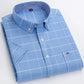 Cotton Fabric Breathable Men Oxford Short Sleeve Summer Plaid Striped Male Shirt Business Regular Fit Oversized Clothes ShedPoundsPortal