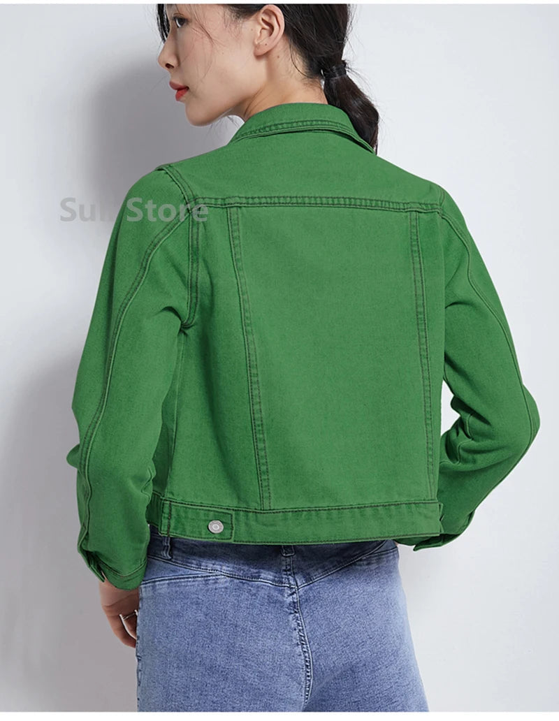 Jeans Jacket and Coats for Women 2025 Autumn Candy Color Casual Short Denim Jacket Korean Coats Women  Jeans Jacket  Clothes ShedPoundsPortal