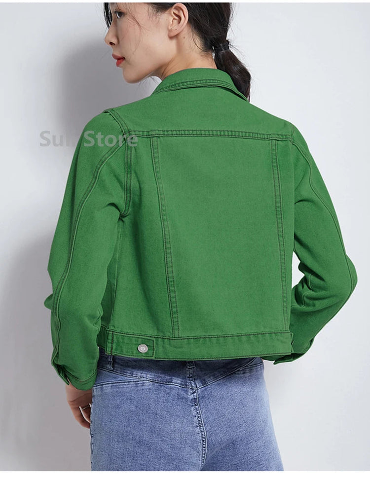 Jeans Jacket and Coats for Women 2025 Autumn Candy Color Casual Short Denim Jacket Korean Coats Women  Jeans Jacket  Clothes ShedPoundsPortal