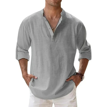 Streetwear Men Lightweight Shirts Long Sleeve Henley Cotton Linen Shirts for Men Beach Hawaiian Shirts Breathable Collar Tshirts ShedPoundsPortal