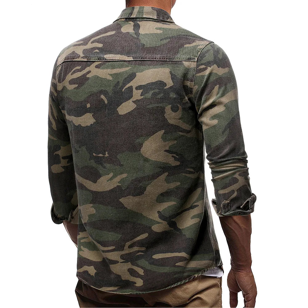 Men Shirts Coats Tops Camouflage Shirt Turn Down Collar Full Sleeve Single Breasted Casual Splice Regular Button Autumn ShedPoundsPortal